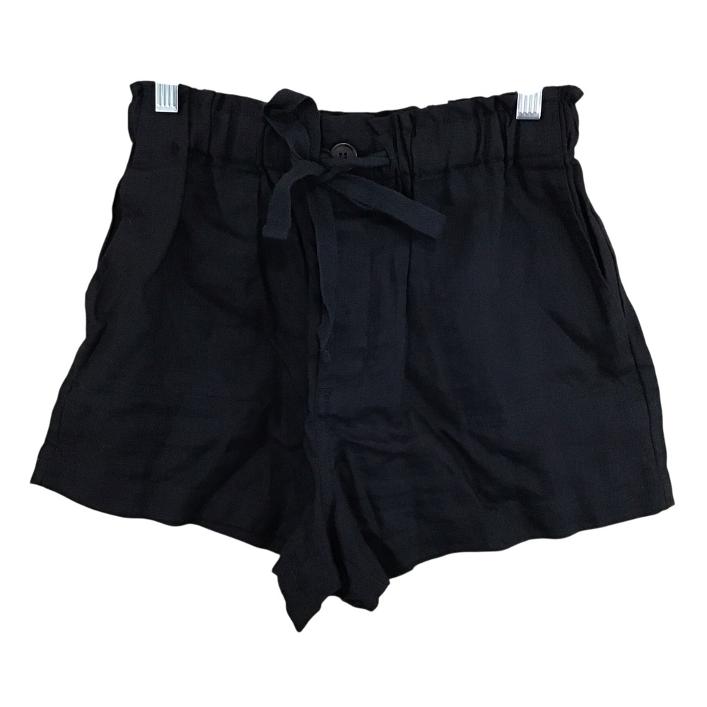 Forever 21 Black 100% Linen Paperbag Shorts High Rise S Button Fly Drawstring